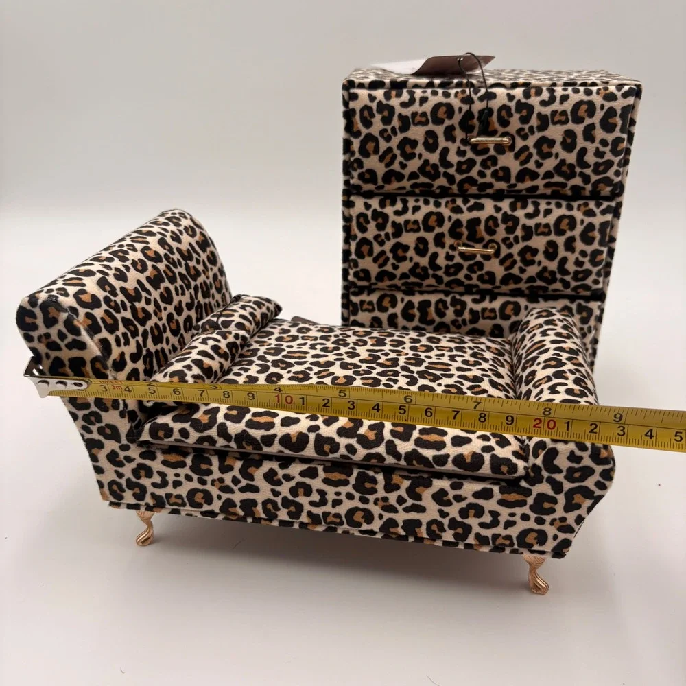 Willow & Riley Leopard Print Miniature Bed and Dresser Jewelry Box Set 2pc NEW